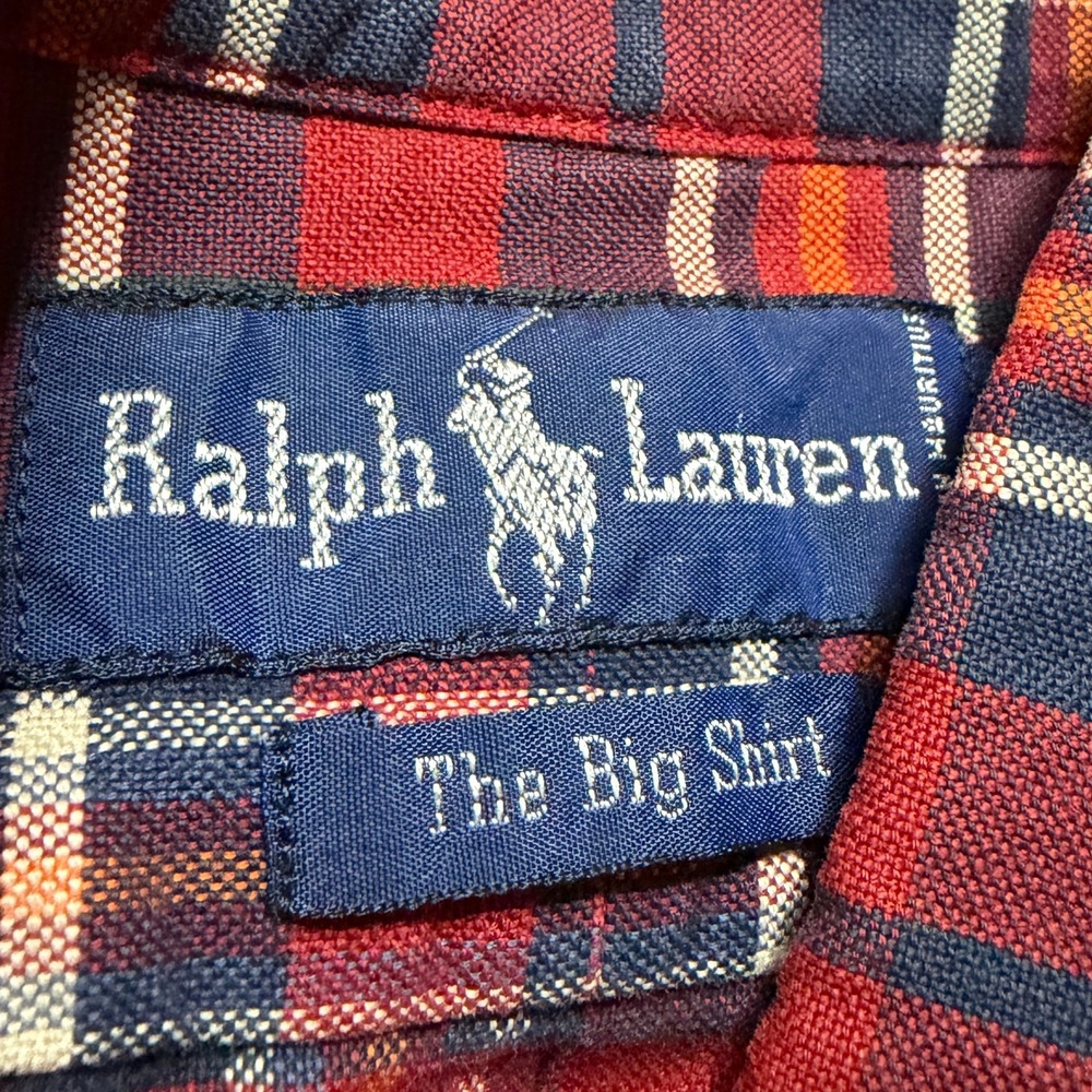 Ralph Lauren The Big Shirt Mens Medium Red Plaid Button Down Long Sleeve Cotton - Picture 4 of 6